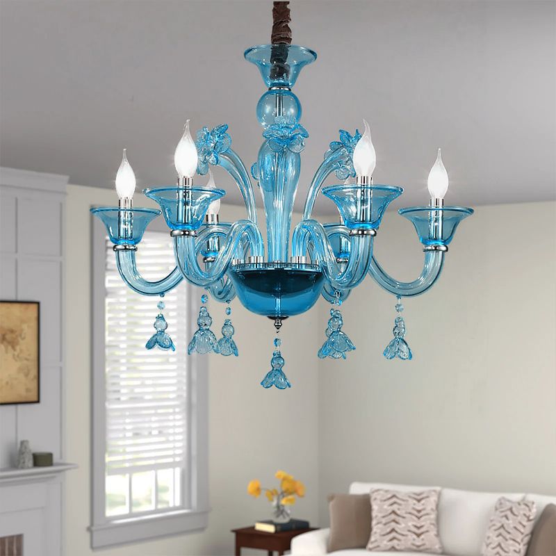 吹き抜け シャンデリア 照明 ライト 新品 シャンデリア 吹き抜けライト 店舗 クリスタル照明 青＆緑＆グレー 6灯