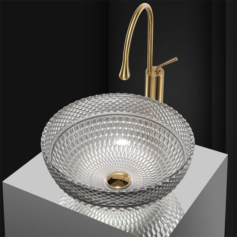 洗面ボール 手洗い鉢 手洗器 洗面器 排水金具付 ガラス ダイカスト 丸