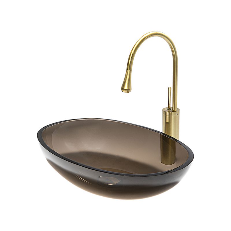 洗面ボール 洗面器 手洗い鉢 洗面鉢 強化ガラス 排水金具付 茶色 楕円型