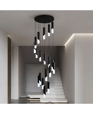 LEDペンダントライト 天井照明 吹き抜け照明 店舗 長い形 オシャレ 黒色 5/10/13/16/19灯