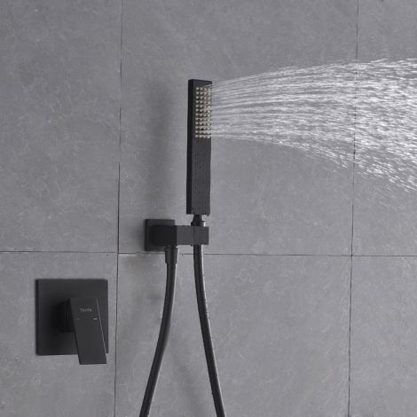 壁付シャワー水栓 ハンドシャワー付 浴槽混合栓 バス水栓 浴室蛇口 黒色