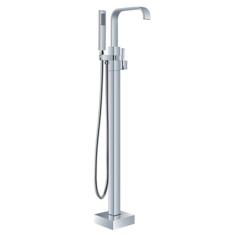 床置きシャワー水栓 床立ち上げ式浴槽蛇口 ハンドシャワー付 混合栓 クロム