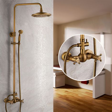 Duschsystem mit Thermostat Eckig mit Handbrause in Schwarz/Chrom