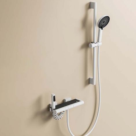 壁付シャワー水栓 浴槽蛇口 シャワー専用･浴槽用水栓 スライドバー付 スプレーガン付 サーモスタット混合栓 2色