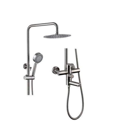 シャワー水栓 シャワーシステム ヘッドシャワー+ハンドシャワー+蛇口 ヘアライン ステンレス