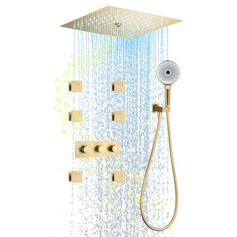 埋込形シャワー水栓 シャワーシステム サーモスタット付 マッサージスプレー付 彩色LEDライト付 電源必須 4機能 2色