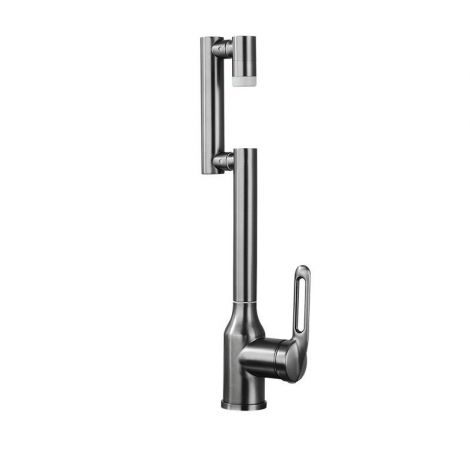 キッチン水栓 台所蛇口 高さ調節可 混合栓 整流&シャワー吐水式 ガングレー