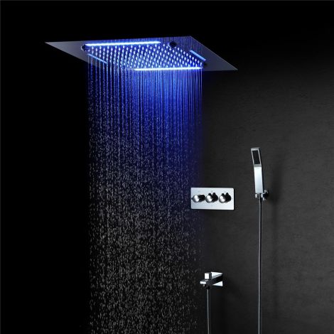 埋込形シャワー水栓 シャワーシステム サーモスタット付 彩色LEDライト付 電源必須 リモコン付 オシャレ 4機能 2色