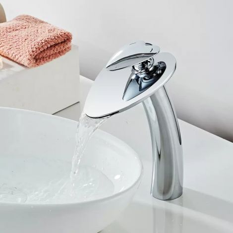 洗面蛇口 バス水栓 手洗器蛇口 冷熱混合栓 滝状吐水口 ハート型 全5色 H28cm