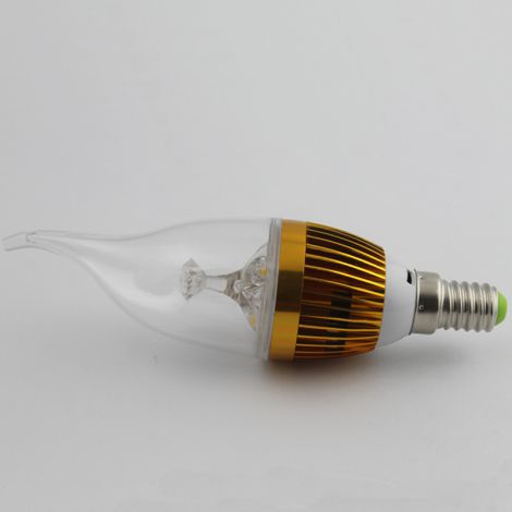 LEDシャンデリア電球 口金E12 電球色･昼光色 270LM 3W AC85-265V 金色 キャンドル型