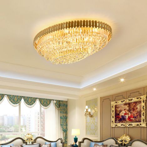 LEDシーリングライト クリスタル照明 リビング 天井照明 楕円型 豪華 金色 90/100cm