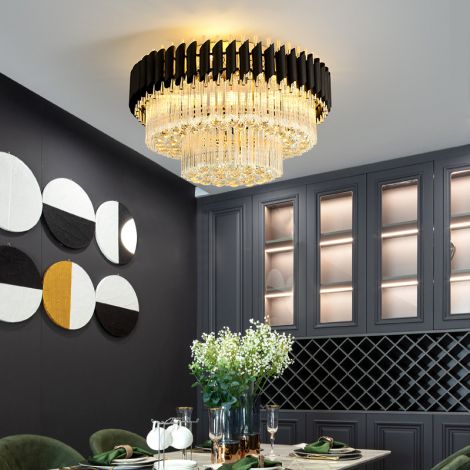 LEDシーリングライト 天井照明 クリスタル 居間 店舗 ランプ 豪華 黒色 D60/80cm