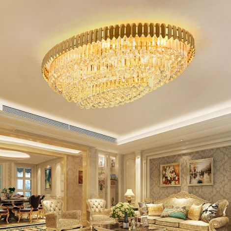 LEDシーリングライト リビング照明 クリスタル照明 ホテル照明 寝室 楕円型 クリア&金色 D150cm