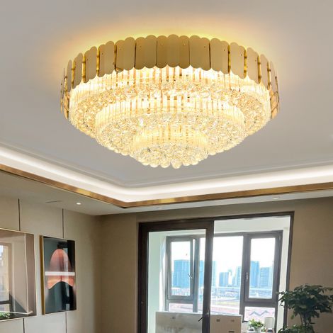 LEDシーリングライト ダイニング照明 ホテル照明 クリスタル 寝室 豪華 円型 クリア&金色 D120/150/180cm