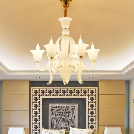 シャンデリア リビング照明 吹き抜け お花 白 豪華 エレガント ガラス 6/8/10灯