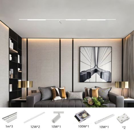 LEDダクトレール照明 磁気灯 マグネットランプ スポットライト付 寝室 白 48V Ra97 L300cm 44W