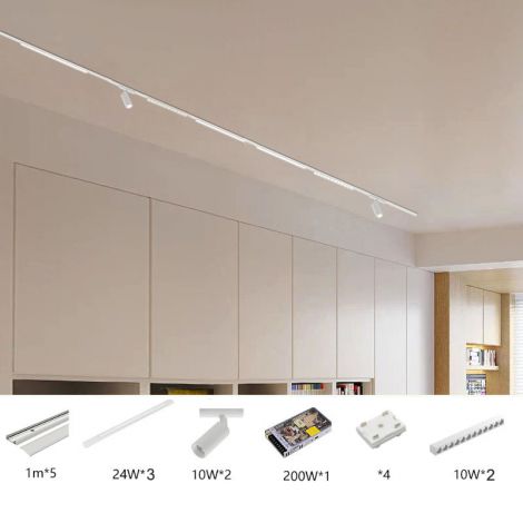 LEDダクトレール照明 磁気灯 マグネットランプ スポットライト付 寝室 白 48V Ra97 L500cm 112W