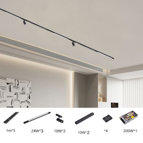 LEDダクトレール照明 磁気灯 マグネットランプ 居間 スポットライト付 黒 48V Ra97 L500cm 112W