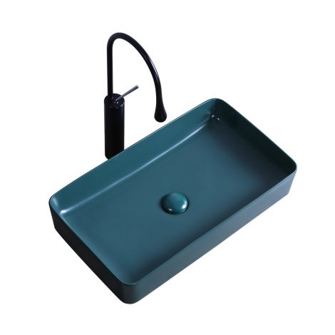 手洗い鉢 洗面ボウル 洗面ボール 手洗器 長方型 置き型 陶器 排水栓&排水トラップ付 緑色 60cm