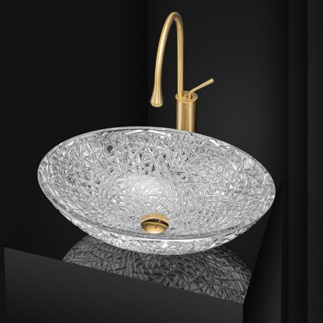 洗面ボール 手洗器 手洗い鉢 洗面器 ガラス 排水金具付 ダイカスト 楕円型 銀色 高級感 50cm