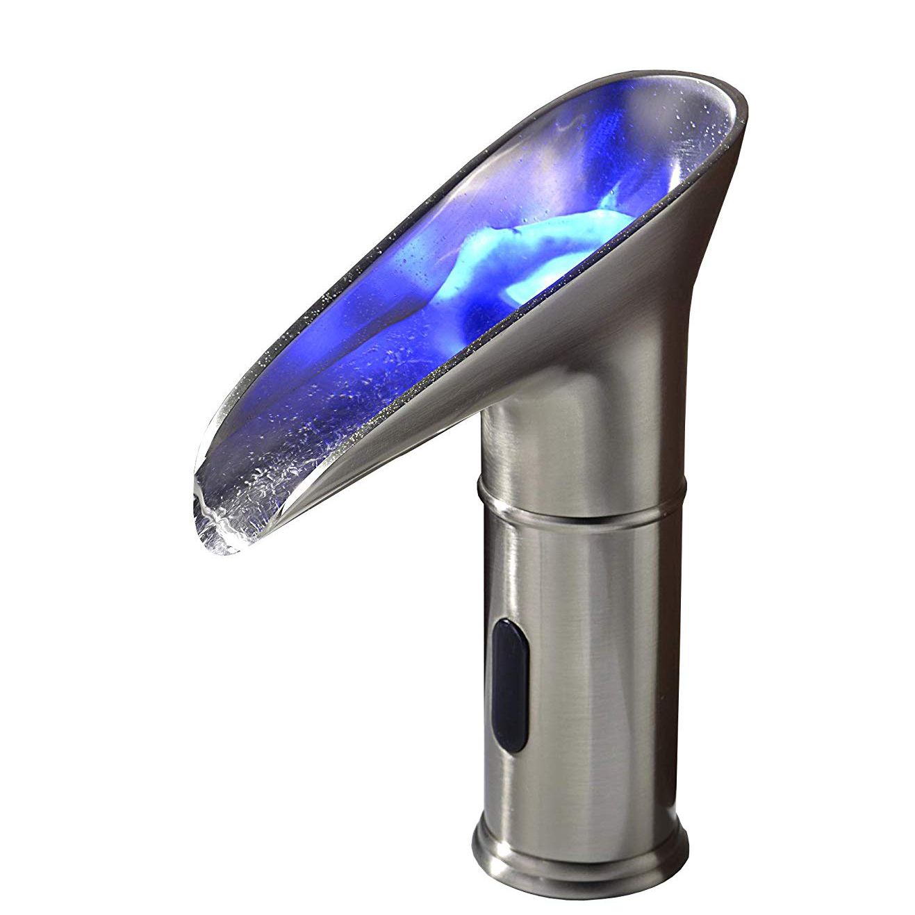 LED自動水栓 センサー水栓 洗面蛇口 冷熱混合栓 水流発電 杯型 ヘアライン H24cm