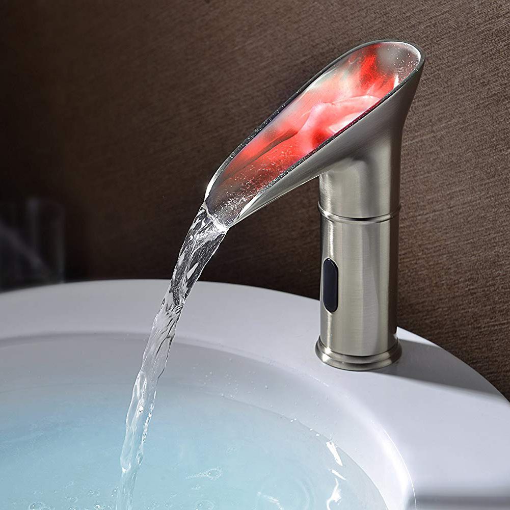 LED自動水栓 センサー水栓 洗面蛇口 冷熱混合栓 バス水栓 水流発電 杯型 ヘアライン H24cm