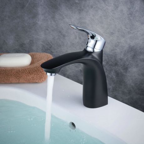 洗面蛇口バス水栓冷熱混合栓水道蛇口水栓金具シングルレバー7字型黒色