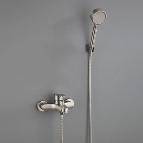 壁付シャワー水栓 浴槽混合栓 浴室蛇口 ハンドシャワー付 ステンレス鋼 ヘアライン