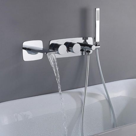 壁付浴槽水栓 シャワー混合栓 バス蛇口 ハンドシャワー付 滝吐水口 3色