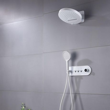 埋込形シャワー水栓 レインシャワー蛇口 LED表示器付 ヘッドシャワー+ハンドシャワー 水流発電 3色