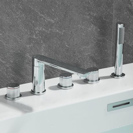 壁付シャワー水栓 浴槽蛇口 水栓金具 ハンドシャワー付 360°回転 5点 シンプル 全4色