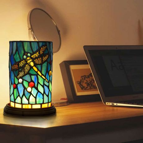LEDテーブルライト ステンドグラスランプ 間接照明 スタンドライト 卓上 寝室 トンボ型 1灯