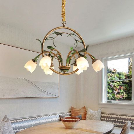 ペンダントライト ダイニング照明 リビング お花型 田舎風 レトロ ガラス 6/8/10灯