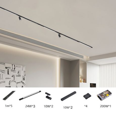 LEDダクトレール照明 磁気灯 マグネットランプ 居間 スポットライト付 黒 48V Ra97 L500cm 112W